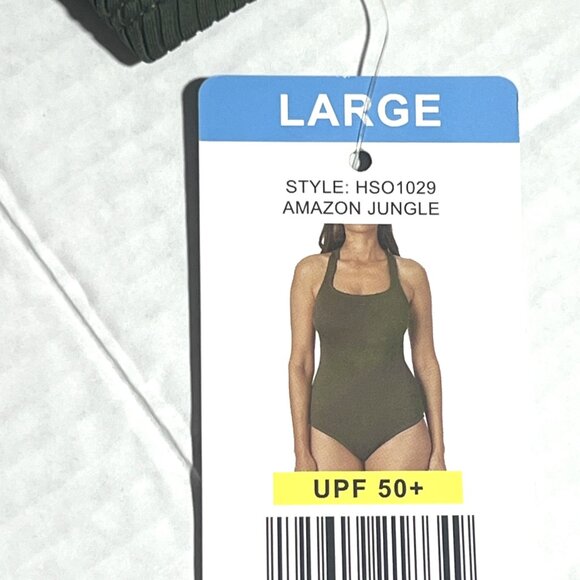 Hurley Amazon Jungle Green Ribbed UPF 50+ One-Piece Bathing Suit Swimsuit L NEW - Picture 8 of 9